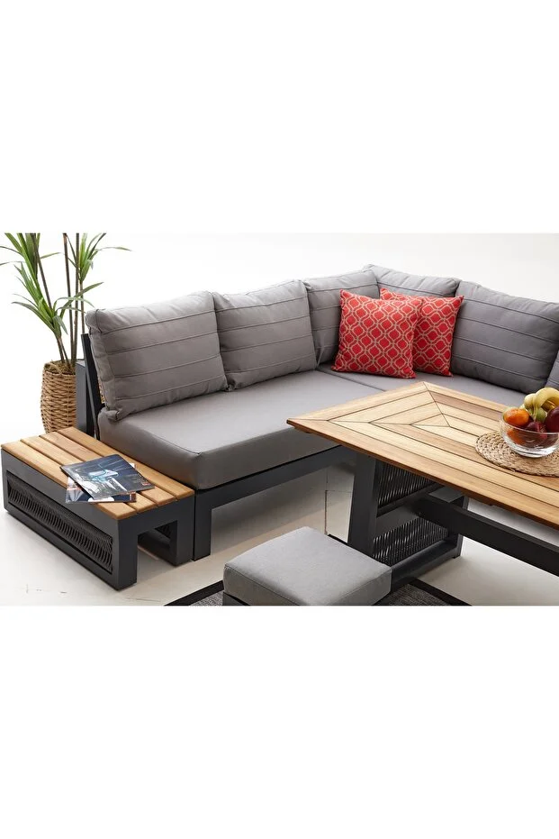 Alex Alüminyum Bahçe Balkon Köşe Takımı - Antrasit (MASA TABLASI DÜZ KESİM OLARAK GELMEKTEDİR)